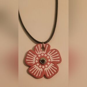 Coach Tea Rose Floral Pendant Charm with Pink and White Accents